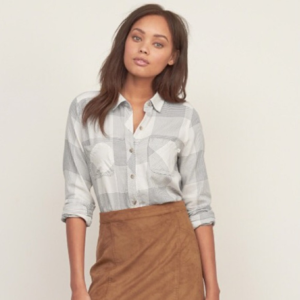 Abercrombie Cream Plaid Flannel Shirt